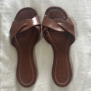 Michael Kors Brown Leather Flat Sandals Crossover Strap Sz 10